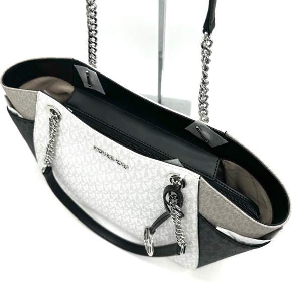 Michael Kors Large Jet Set Travel Chain Shoulder Bag Optic White Multi - Picture 8 of 11